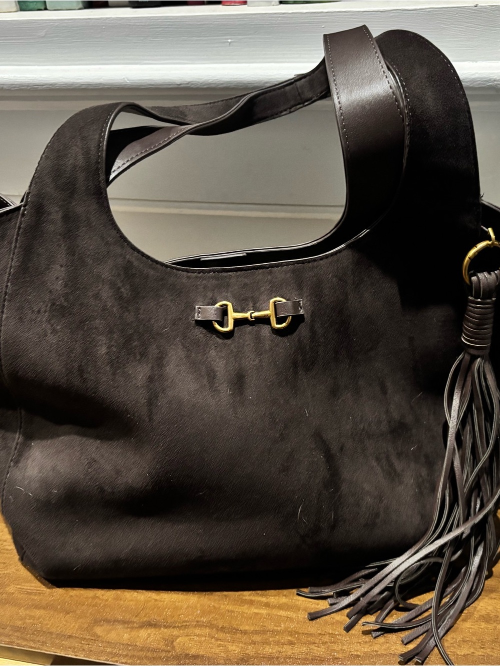 Chocolate/Plum Suede Shoulder Tote/work Bag with Tassel